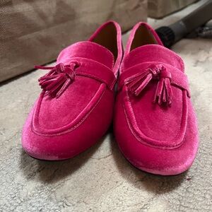 J crew Pink Velvet Loafers with Tassels